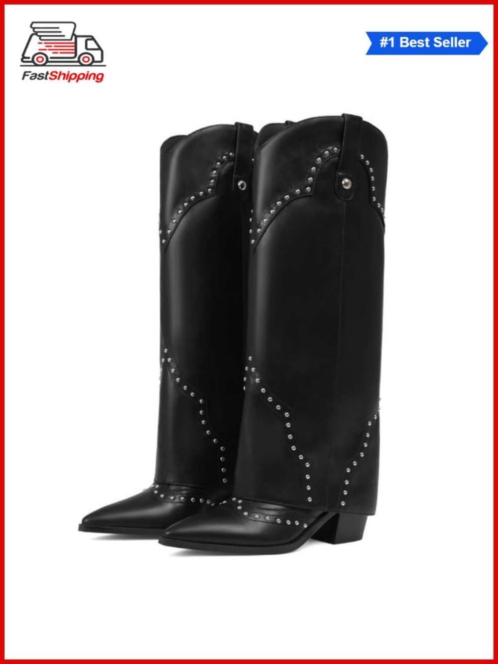 Women's Knee High Western Cowboy Boots Fold Over Pointed Toe